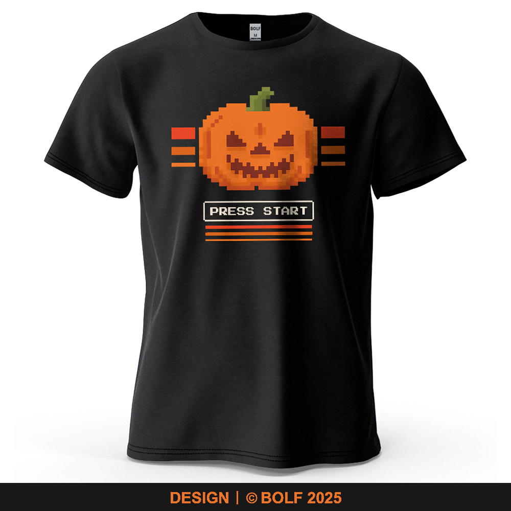 Retro Gaming Events - Halloween Pumpkin Printed Men's T-Shirt 100%