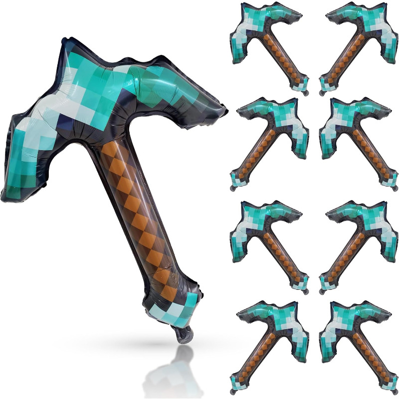 Retro Gaming Events - 8Pcs Pixel Inflatable Pickaxe Foil Balloons